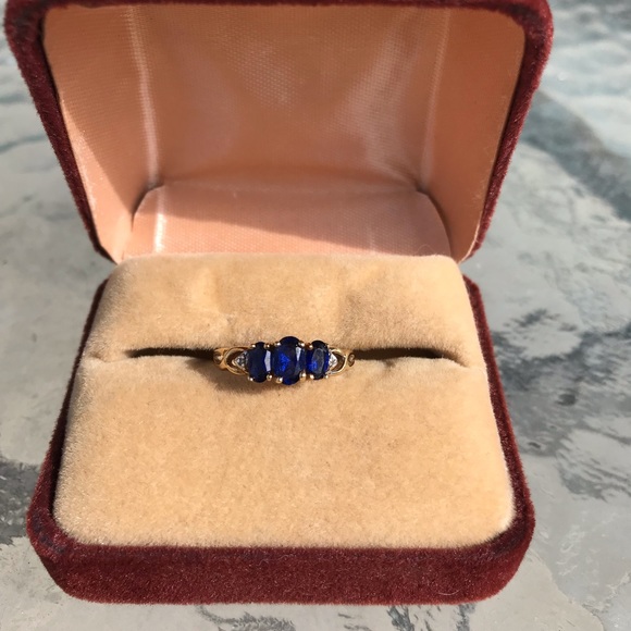 3 Sapphire & 2 Diamond 10k Yellow Gold Ring - Picture 8 of 13